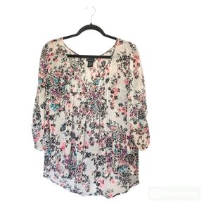 Torrid Women's sheer white with black & neon floral print blouse size 00